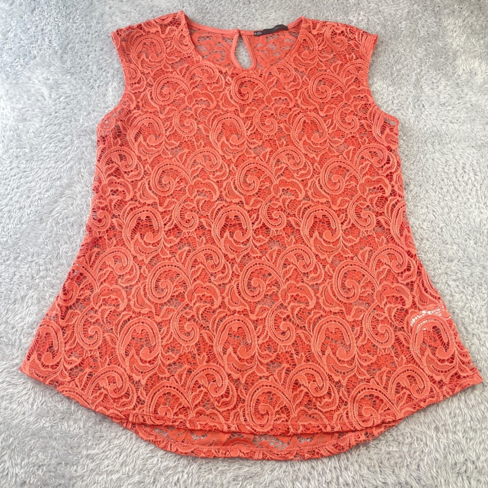 Maurices Lace Tank‎ Top Womens XXL Coral Sleeveless Floral Keyhole Back